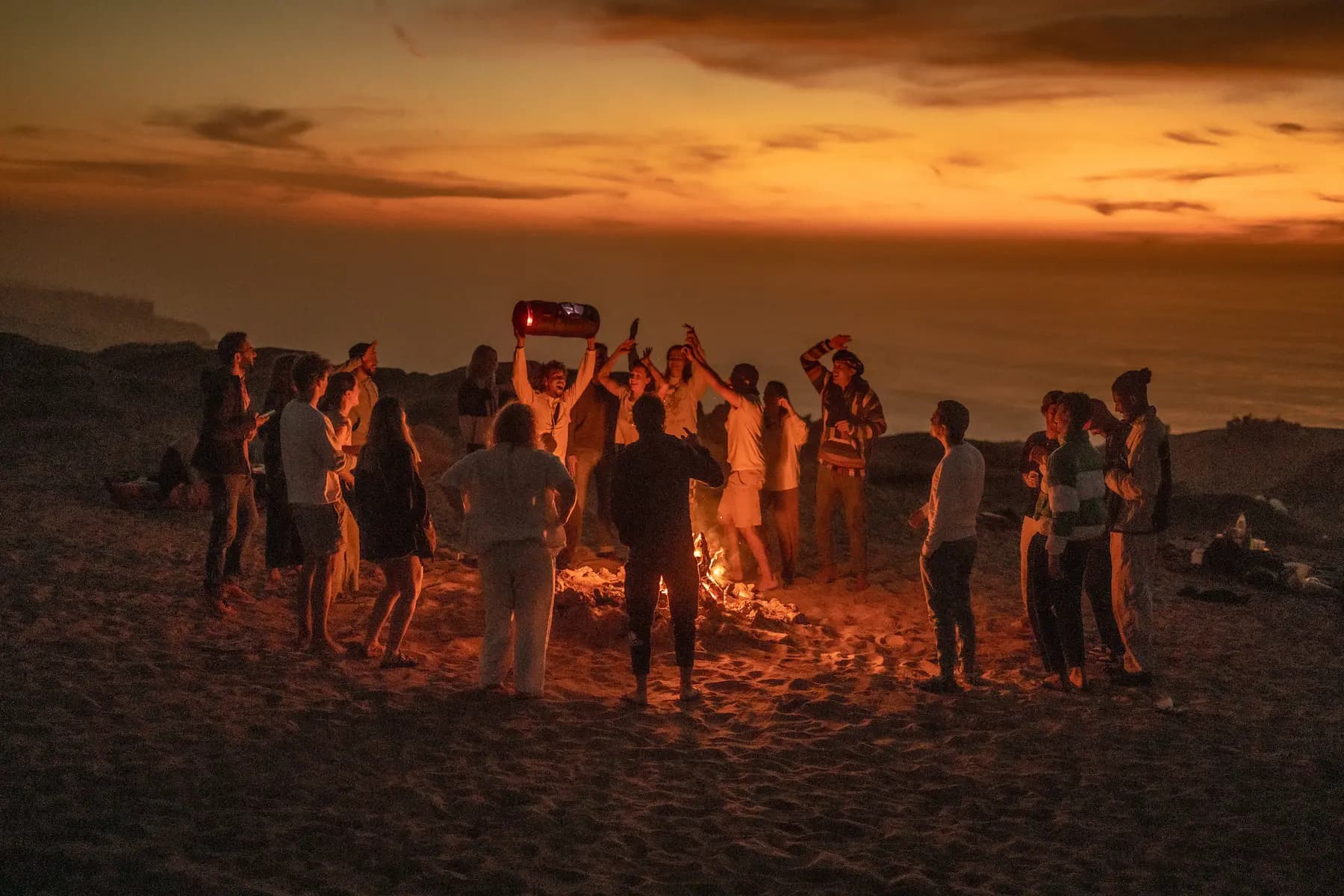 Sand dunes and bonfire